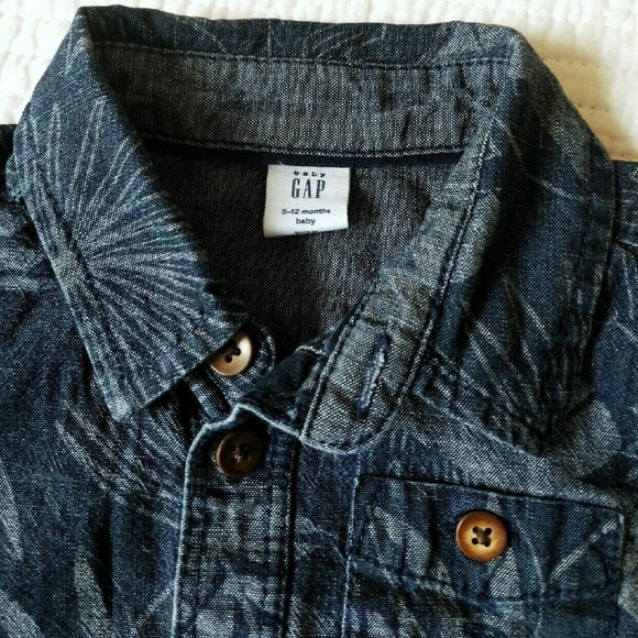 Gap 6-12 Months Chambray Palm Polo Blue Linen Look - Picture 4 of 4
